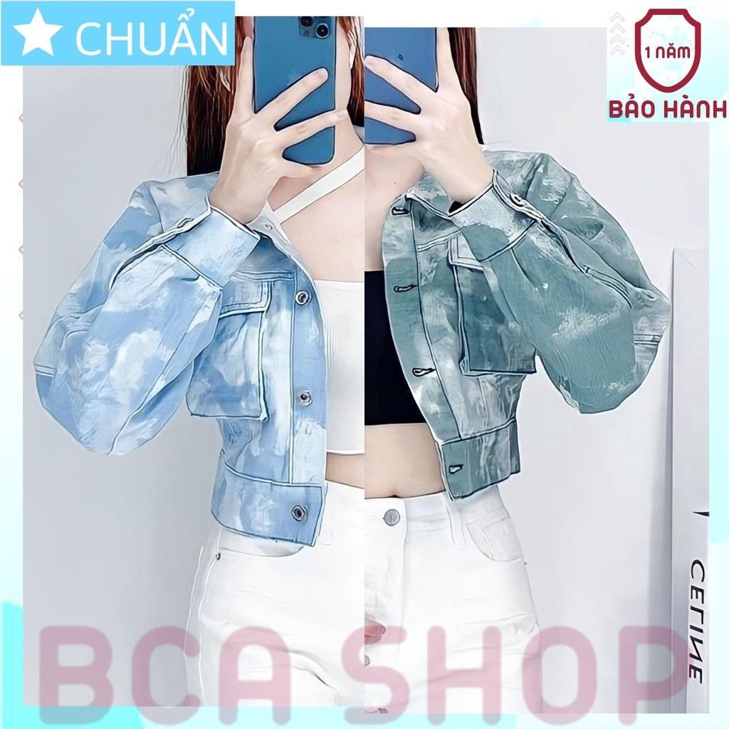 Áo khoác jeans nữ K08 ROSATA tại BCASHOP kiểu dáng croptop, thời thượng với chất jean cao cấp, phom chuẩn - xanh rêu