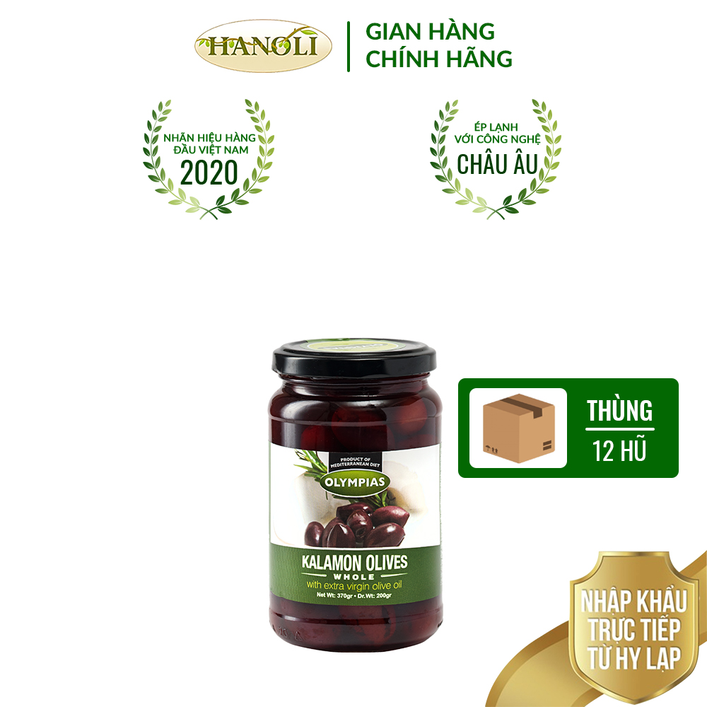 Combo thùng 12 hũ Quả oliu tím nguyên trái OLYMPIAS hũ 370g