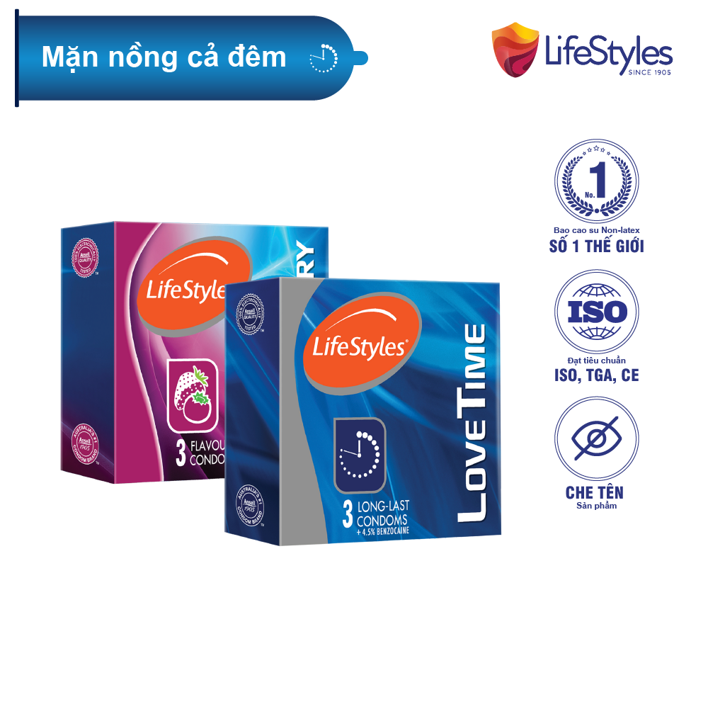 Combo bao cao su LifeStyles Love Time 3 bao + 1 hộp bao cao su Lifetysles MIxed Berry 3 bao