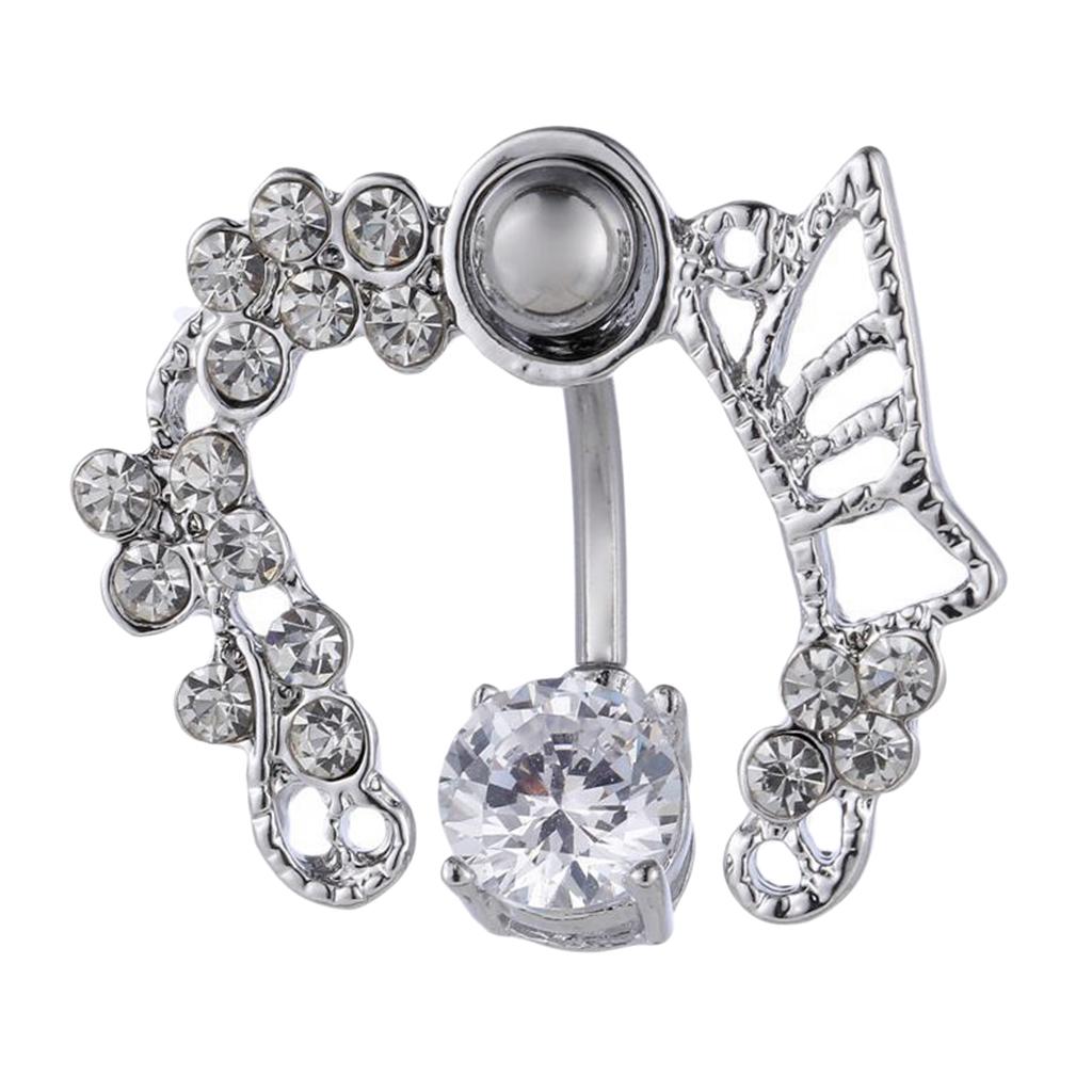 Zircon Navel Ring Belly Button Body Piercing Jewelry stainless steel Silver