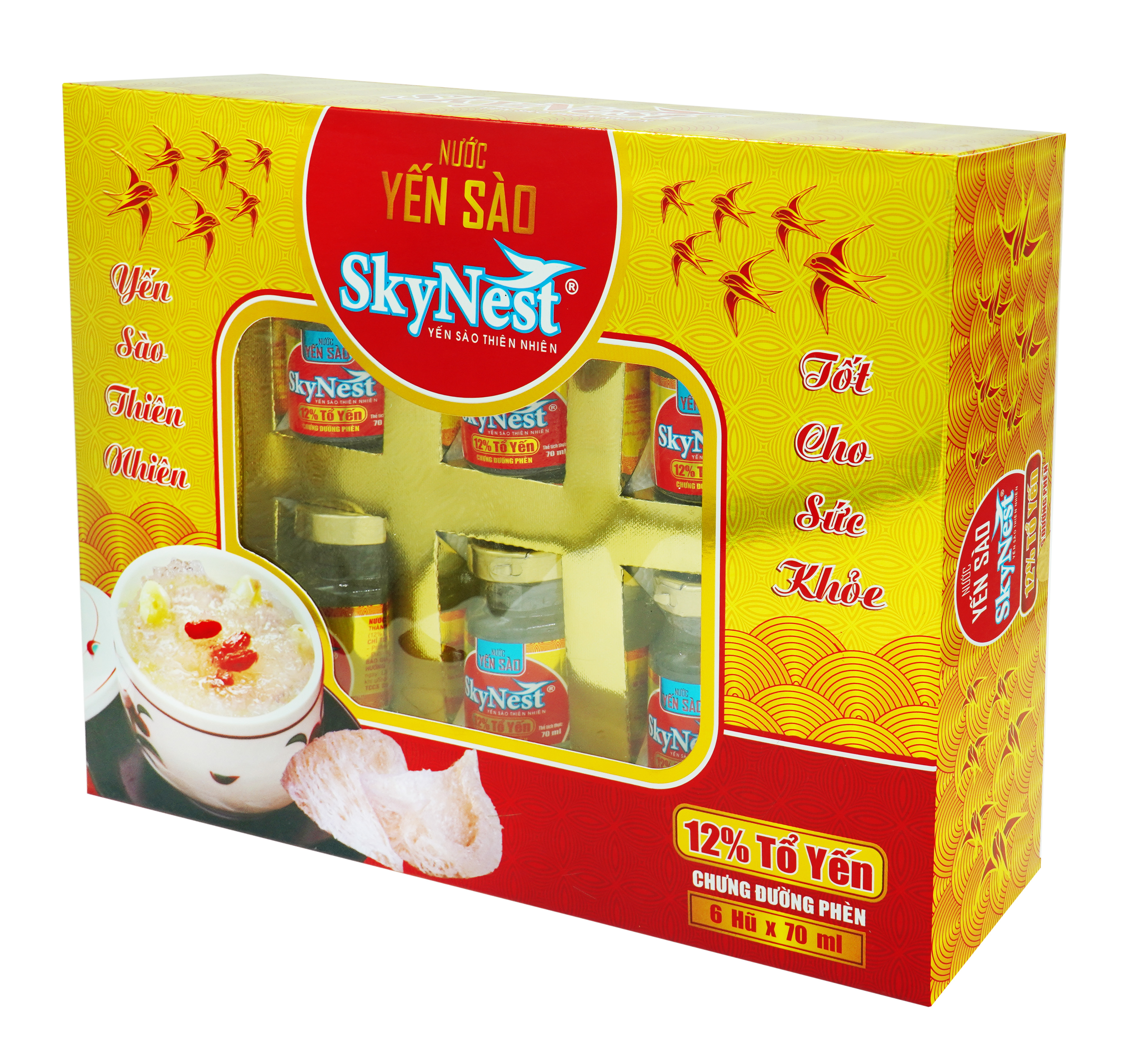 Hình ảnh Hộp quà (6 lọ x70ml) yến sào cao cấp SkyNest 12% Tổ Yến, chất lượng đạt chuẩn quốc tế, dinh dưỡng cao, hiệu quả cho hồi phục và cải thiện sức khỏe