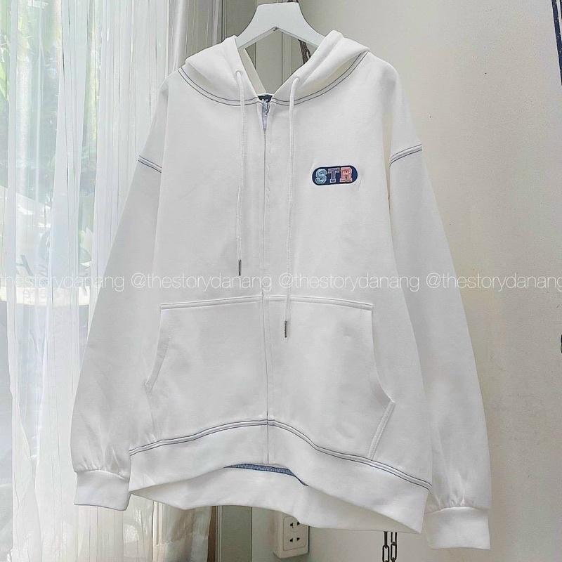 Áo Khoác Hoodie Nỉ_Thêu Chữ STR_ Tay Cánh Dơi Phồng Phom Rộng_Chất Nỉ Bông Ngoại Nhập Không Xù Lông_Hàng May 2 Lớp Nón