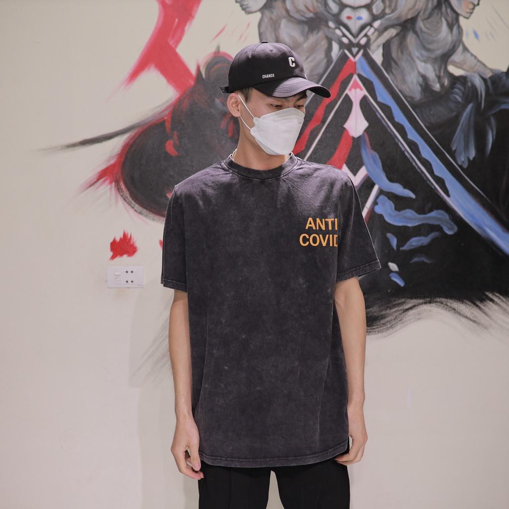 Áo thun loang đen ANTI_COVID tay lỡ nam nữ chất liệu cotton 100% cao cấp dáng unisex