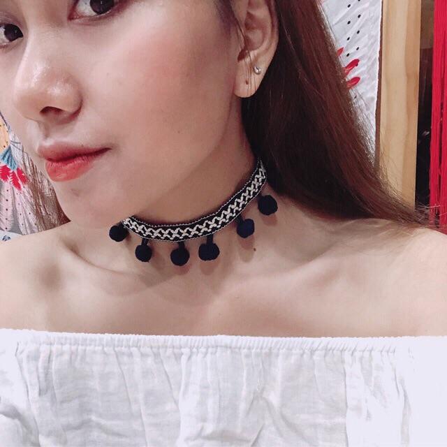 Choker bohemian - vòng cổ cục bông thổ cầm