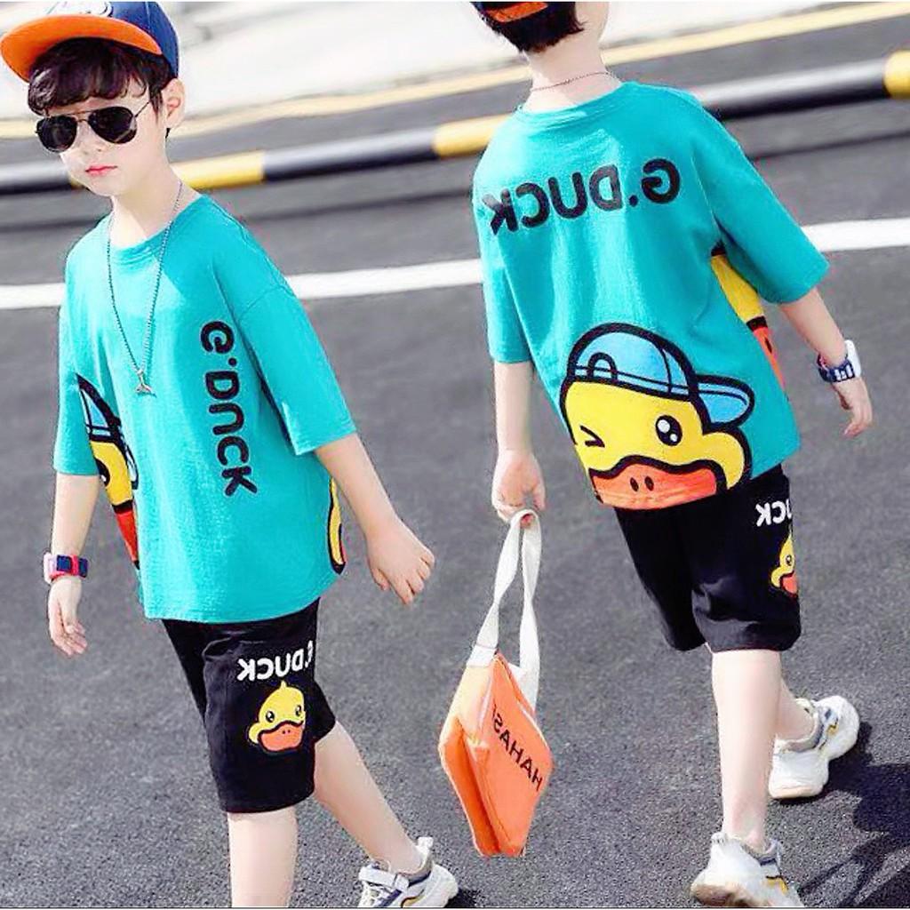 Bộ bé trai Con Xinh cotton Chú Vịt nheo mắt G.DUCK, set quần áo trẻ em từ 5 đến 14 tuổi