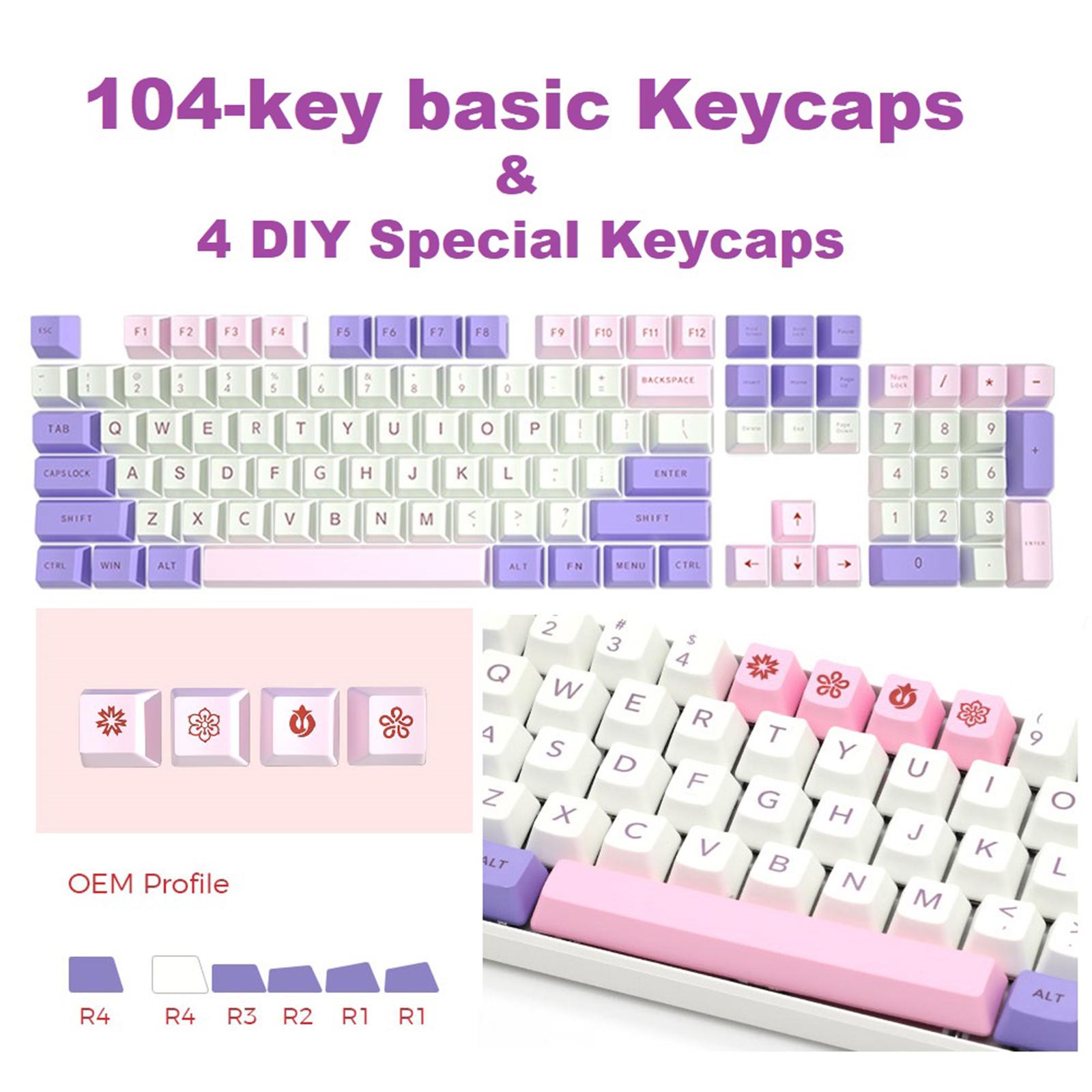 108 Keys Set Mechanical Switch Keyboard Keys 104 Keys Basic And 4 Special DIY Keys Pink And