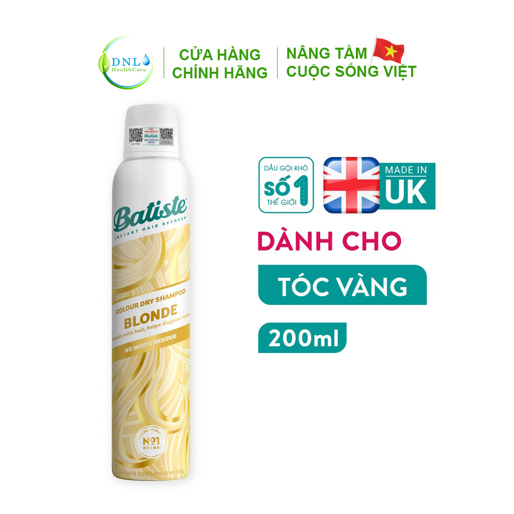 Dầu Gội Khô Dành Cho Tóc Vàng, Tóc Sáng Màu - Batiste Colour Dry Shampoo BLONDE 200ml
