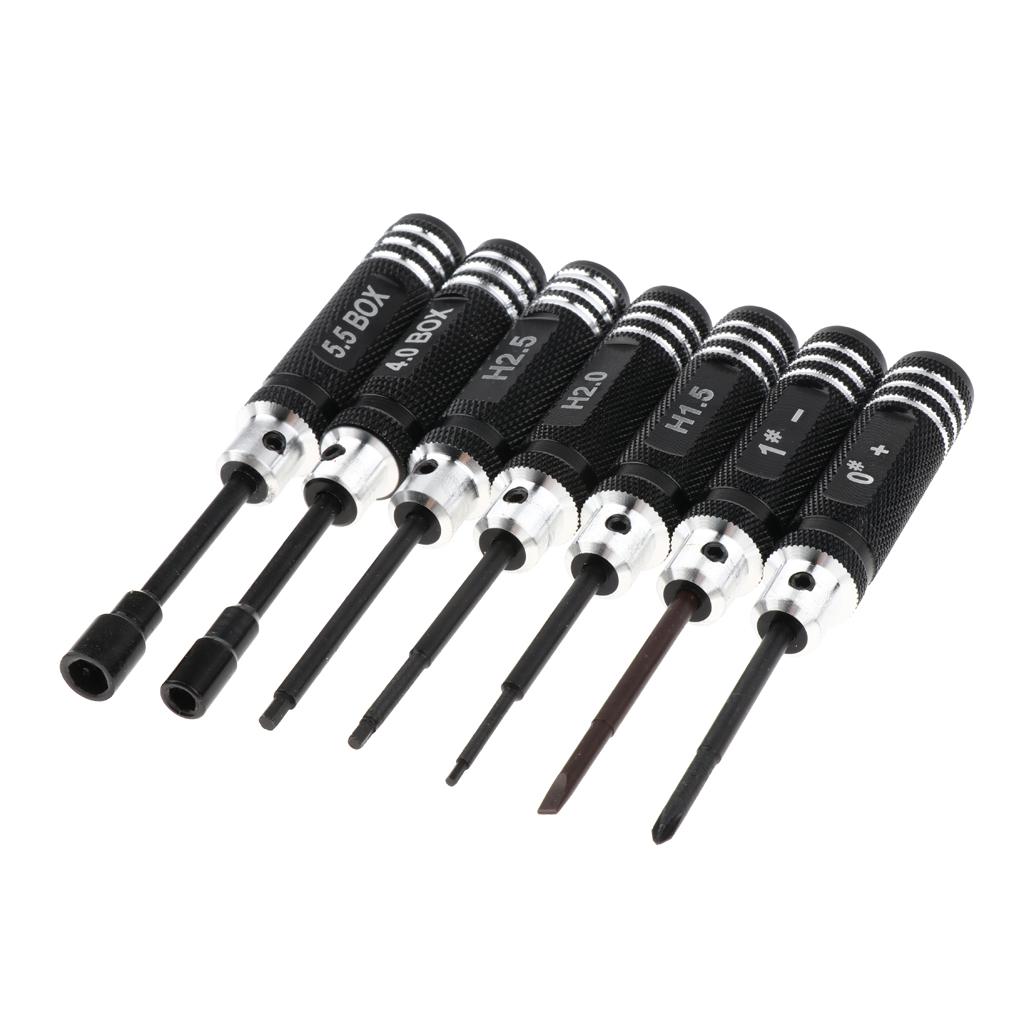 7 Món Thép Không Gỉ Bộ Tua Vít RC Bộ Dụng Cụ Cho RC Xe Ô Tô Mô Hình Máy Bay Trực Thăng Đen