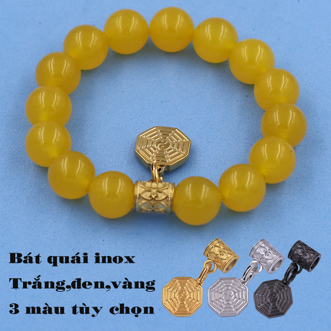 Chuỗi tay Thạch Anh vàng 12 ly - Charm bát quái inox VTAVMBQV12 - Hợp mệnh Kim, Thổ