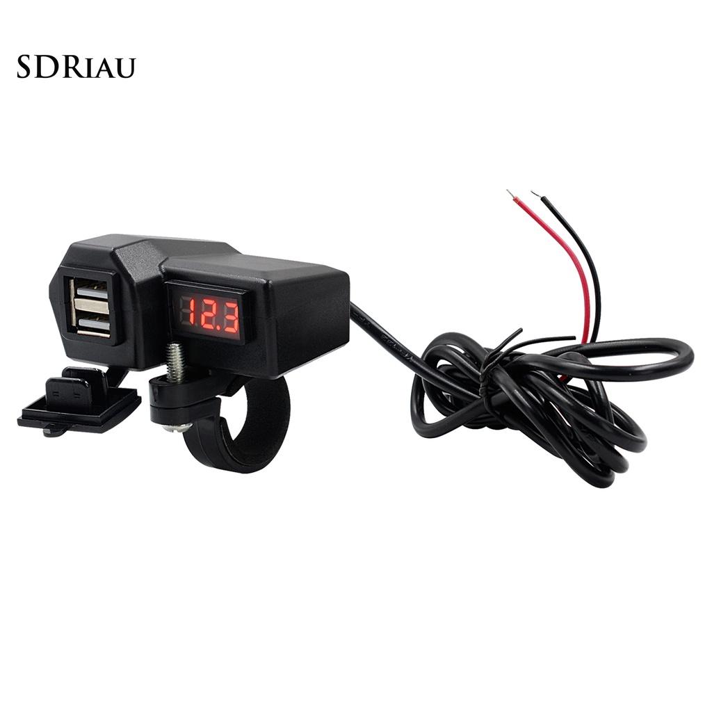 PEMG Dust-proof Motorcycle USB Charger Power Adapter Socket with Voltmeter Waterproof for ATV