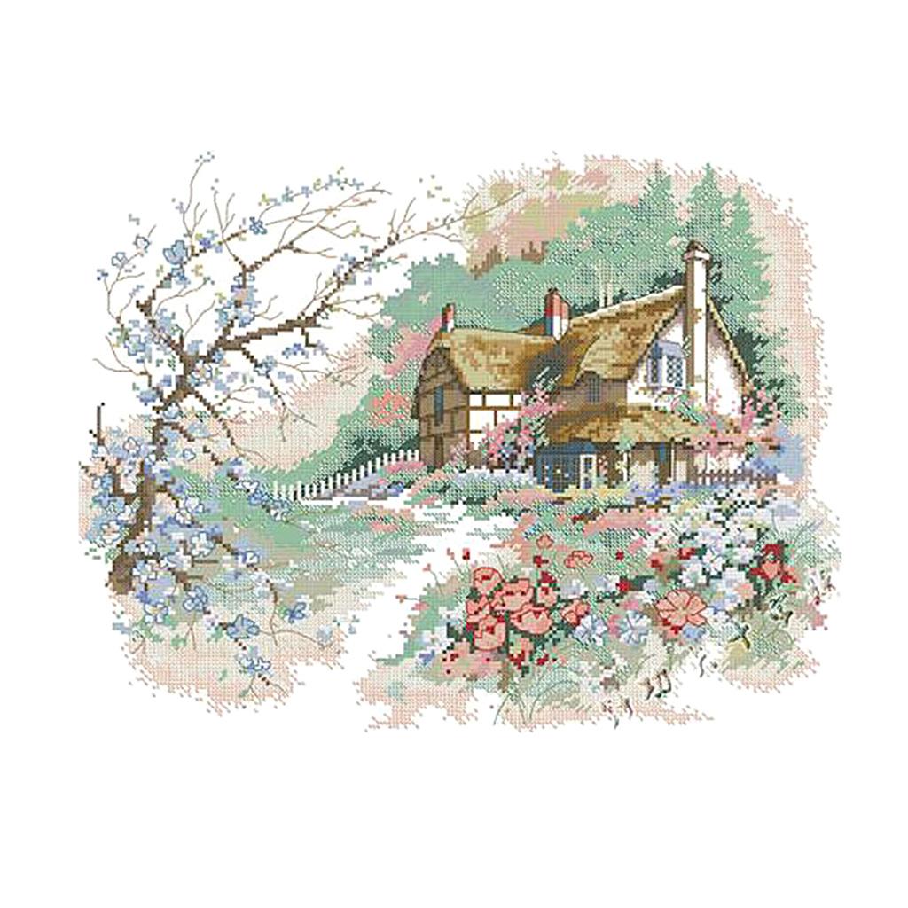 Country Landscape Stamped Counted Cross Stitch Kits for Beginners 11CT DIY