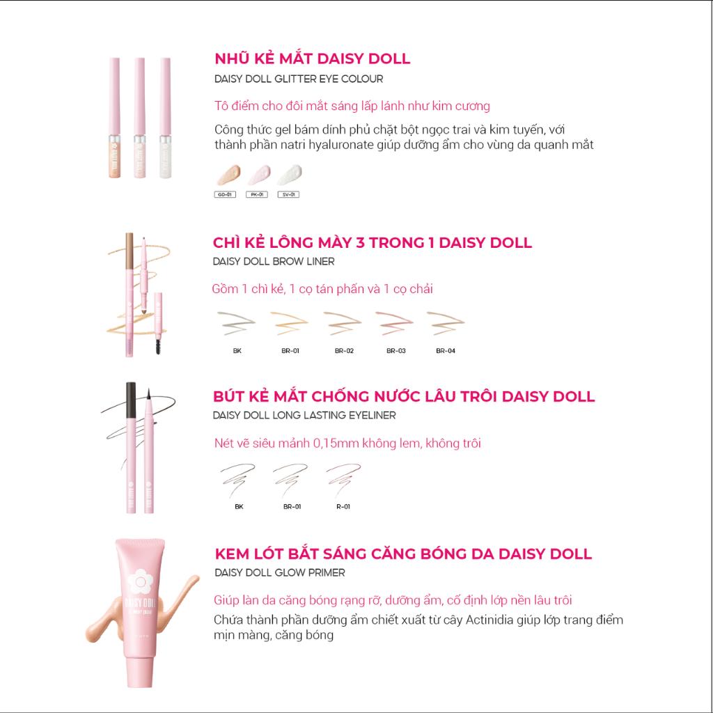 Gel Nhũ Kẻ Mắt Kim Tuyết Daisy Doll By Mary Quant Dạng Lỏng Chống Thấm Nước Nhanh Khô Bền Màu PK-01 Milky Pink