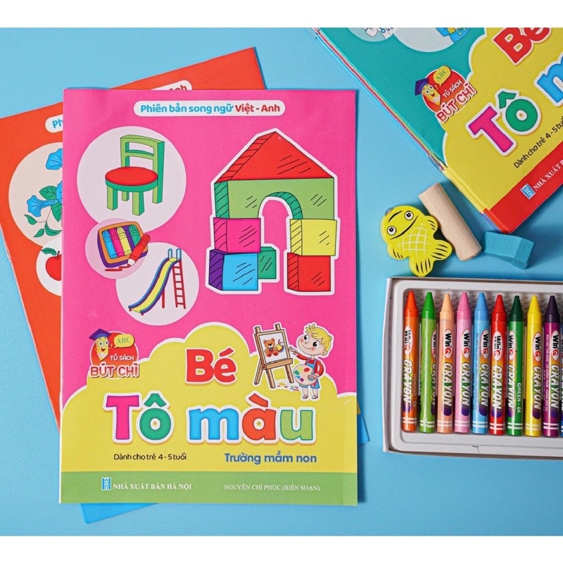Sách - Tập Tô Màu Cho Bé Từ 4-5 Tuổi Bộ 8 Quyển Tô Màu Song Ngữ Anh Việt