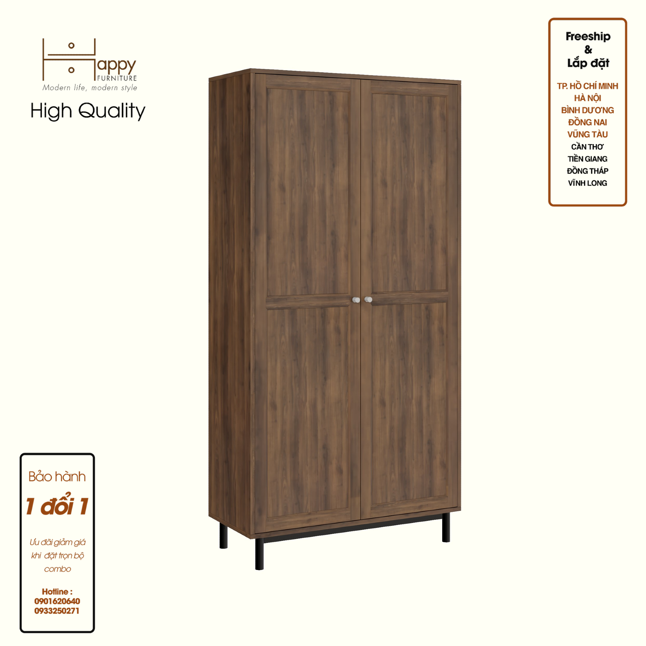 CATY, Kệ sách 6 tầng 2 cửa mở - chân sắt, 90cm x 39cm x 180cm , KSA_056