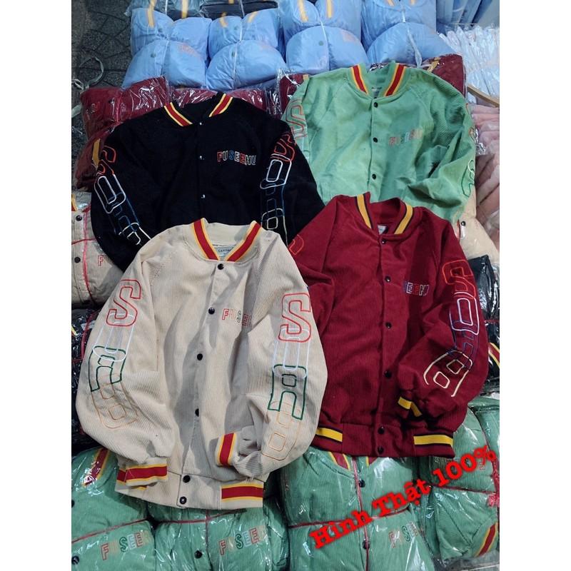 Áo Khoác Kaki Nhung Tâm Nam Nữ Hàng Quảng Châu Bomber Kaki Nhung Thêu EOHFRU