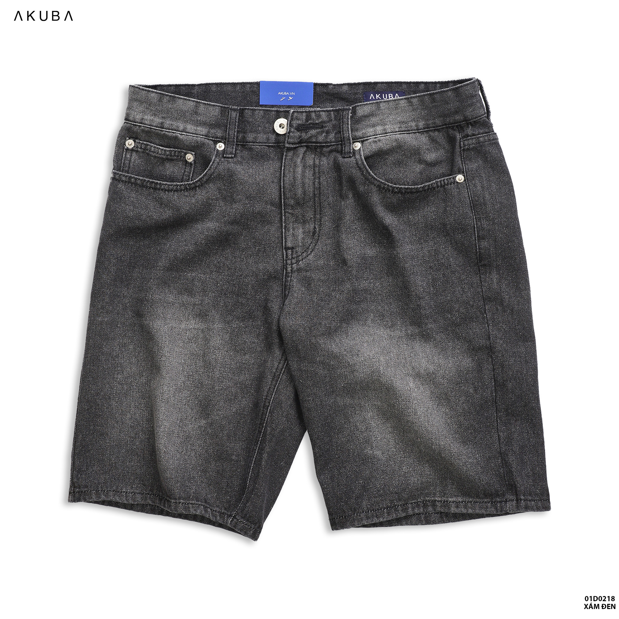 Quần Short Jean nam trơn co dãn Form slimfit AKUBA chất liệu Denim, độ dày vừa phải, phong cách Hàn Quốc | 01D0218