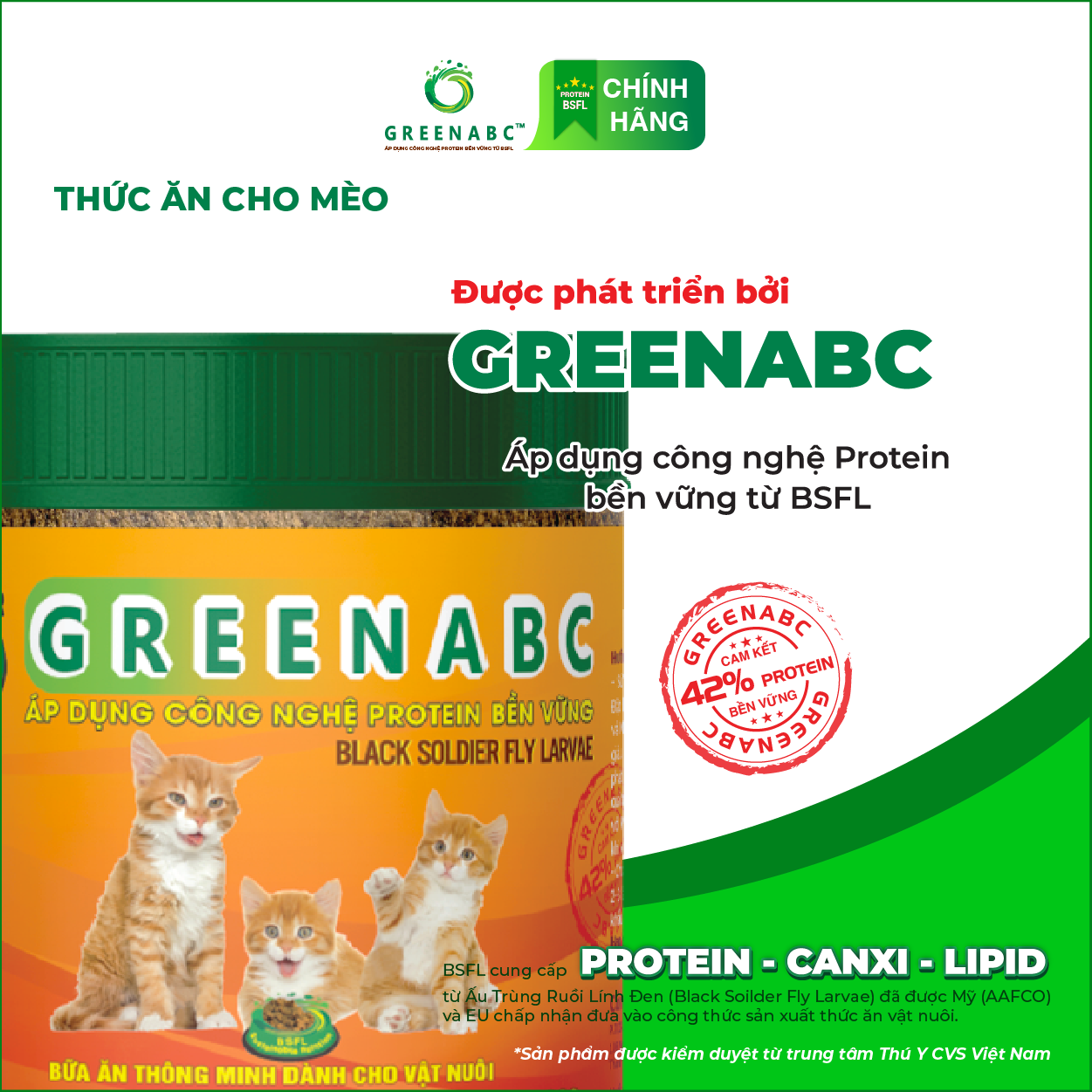 Thức ăn cho Mèo GREENABC - Bột bổ sung đủ dinh dưỡng protein 44.9%, canxi 1.33%, lipid 20.1% giúp tiêu hóa tốt, tăng đề kháng, lông mượt - Hộp 200g