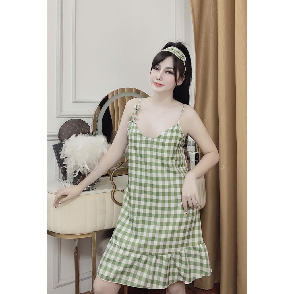 Váy ngủ hai dây đầm ngủ lụa có mút ngực mềm mịn đuôi xếp li MD32