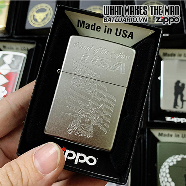 Bật Lửa Zippo 205 Lady Liberty And Flag