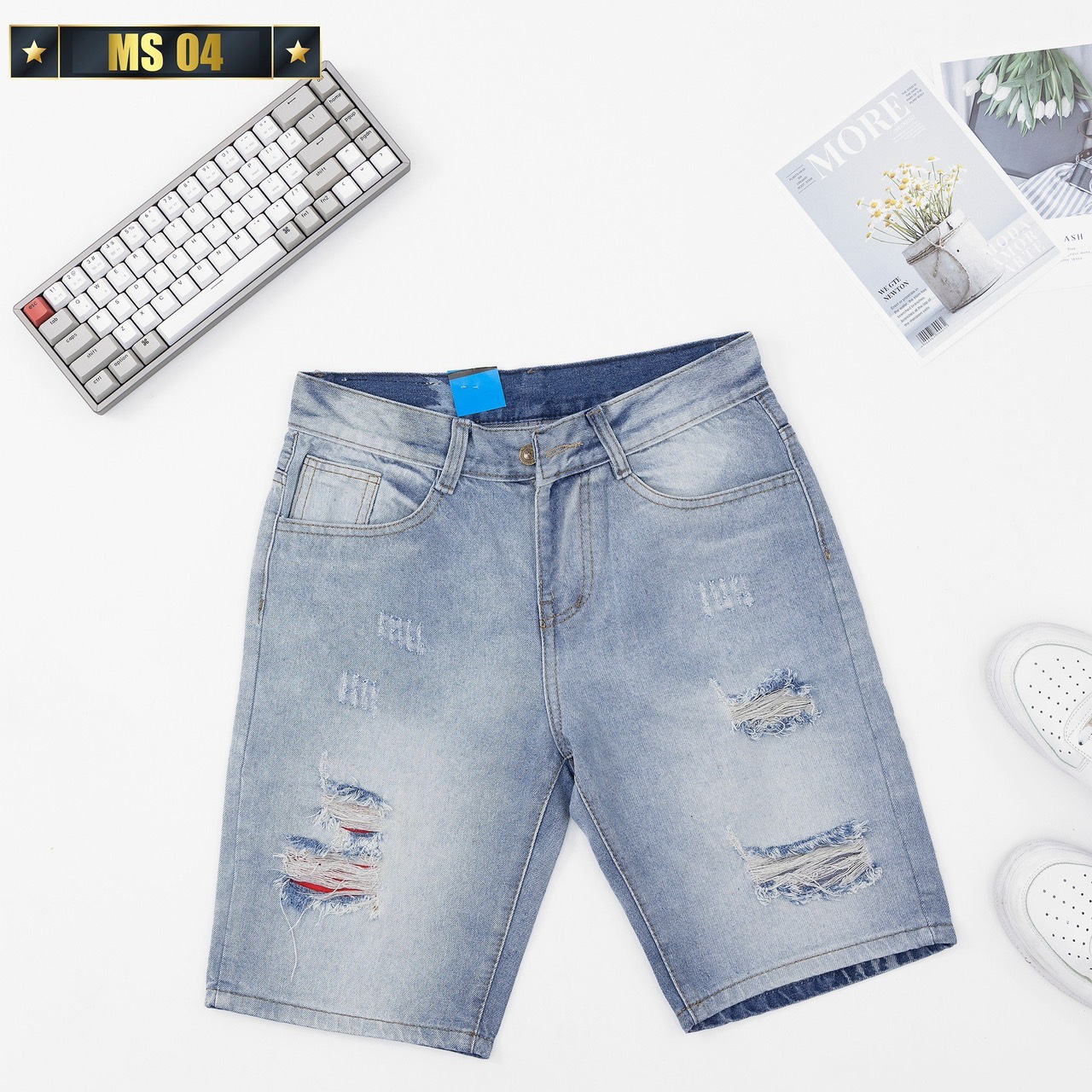 Quần Short Nam, ️️ Quần Short Jean Nam Chất Bò co giãn phối rách cực đẹp form chuẩn Tô Tồ Shop mẫu mới MS04