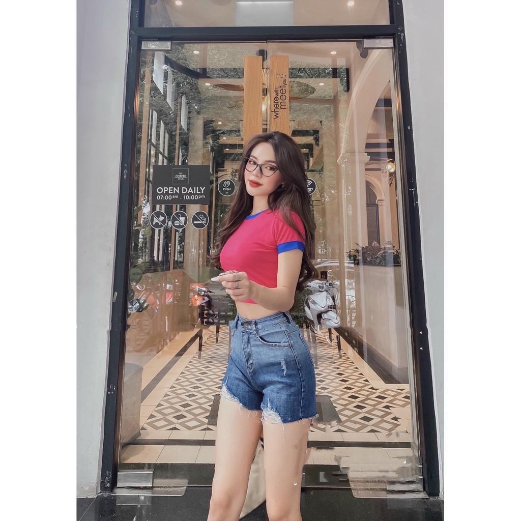 Quần short jean nữ Big Size lưng cao trên rốn, co dãn mạnh, rách nhẹ, phom rộng rãi dành cho người béo 60kg~90kg 3451