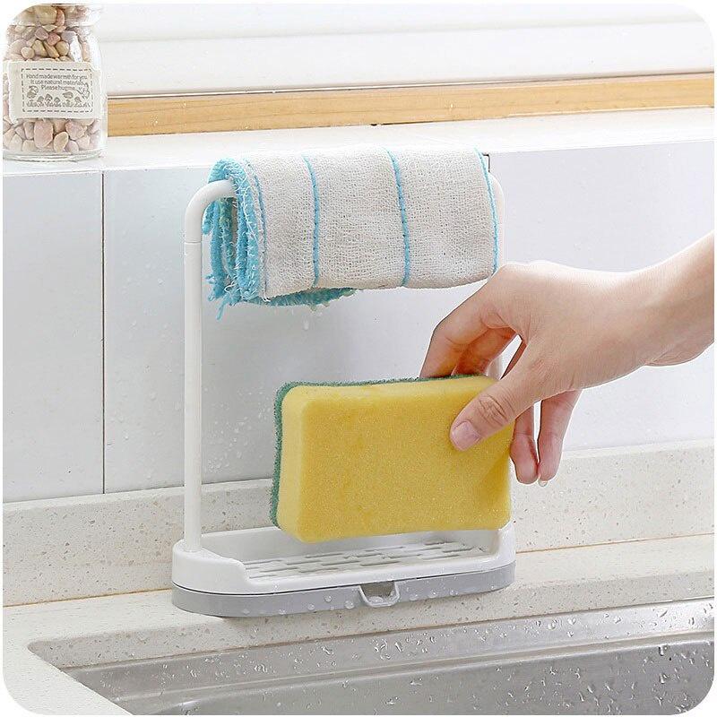 1PC Storage Rack Standing Type Sponge Holder Shelf Plate For Pad Towel 2 in 1 Multifunctional Organizer Home Kitchen Accessories