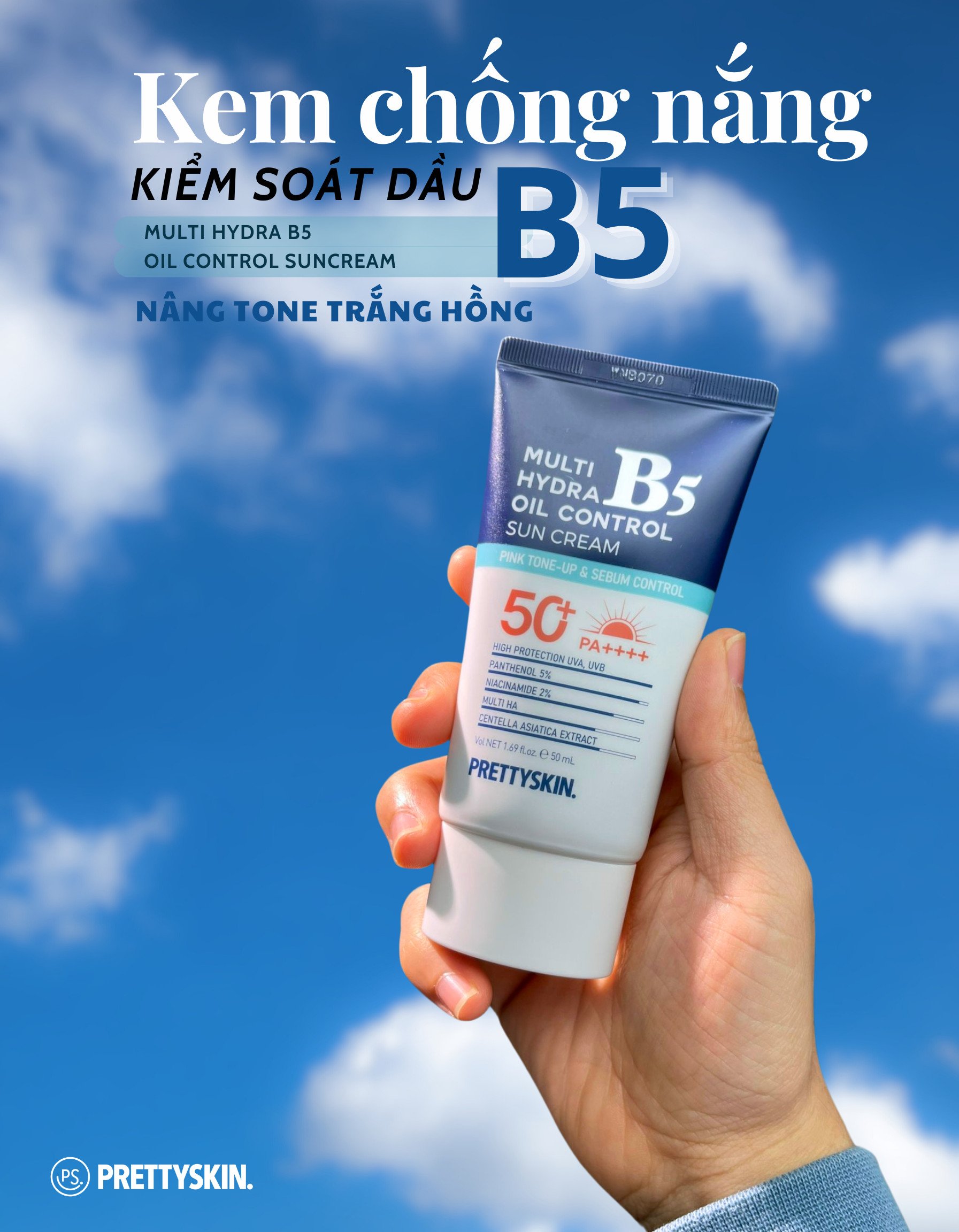 Kem chống nắng nâng tông, kiểm soát dầu nhờn Pretty Skin Multi Hydra B5 Oil Control Sun Cream 50ml