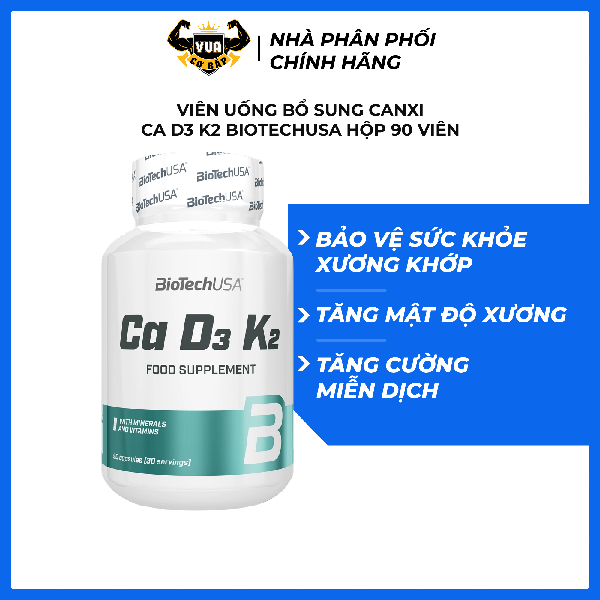 Viên Uống Bổ Sung Canxi Ca D3 K2 BiotechUSA Hộp 90 Viên