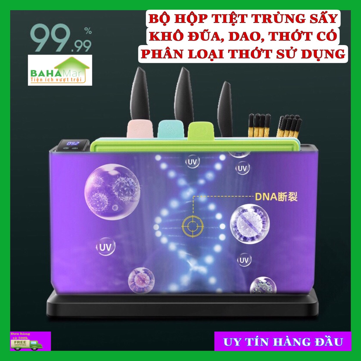 BỘ HỘP TIỆT TRÙNG SẤY KHÔ ĐŨA, DAO, THỚT CÓ PHÂN LOẠI THỚT SỬ DỤNG "BAHAMAR" Khử trùng bằng TIA CỰC TÍM, lưu thông không khí khô, phân loại lưu trữ và có thể tháo rời vệ sinh
