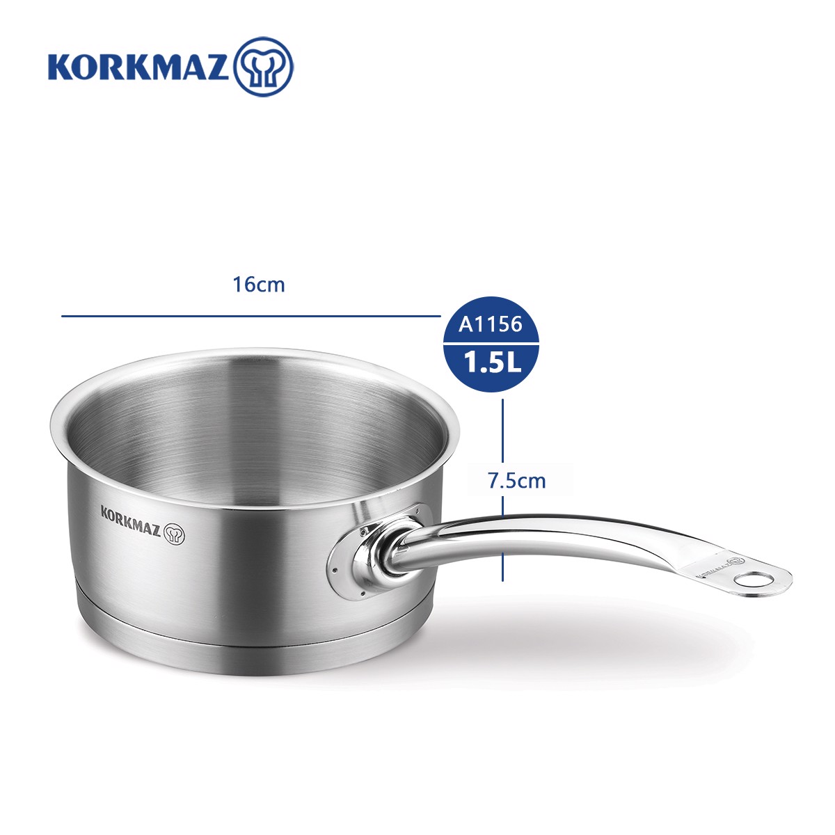 Quánh inox cao cấp Korkmaz Proline 1.5 lít không nắp - A1156 - Hàng chính hãng