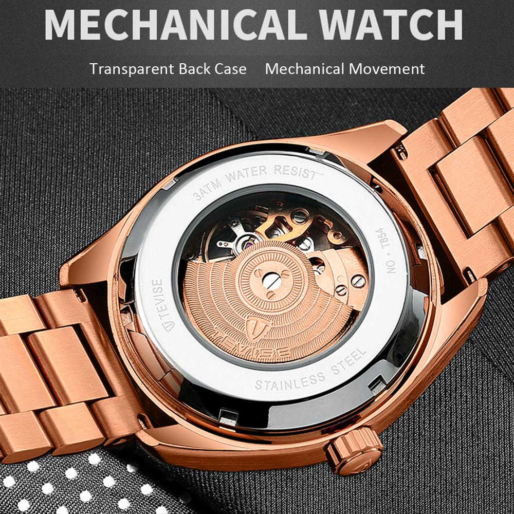 Đồng hồ cơ TEVISE T845B Nam hiển thị thời gian hẹn giờ Dây đeo bằng thép không gỉ 3ATM Chống thấm nước