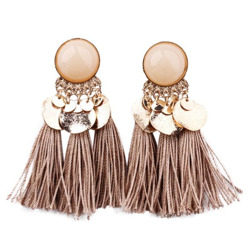 Khuyên tai kim loại phối tua rua nhiều màu tùy chọn thời trang sành điệu