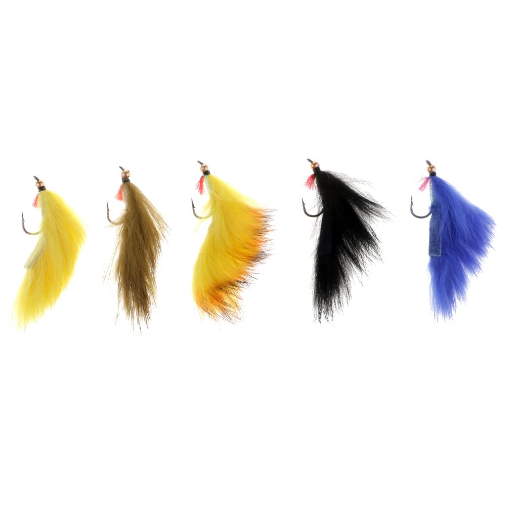 5pcs Bead Head Zonker Trout Flies Sinking Fly Fishing Streamers Flies