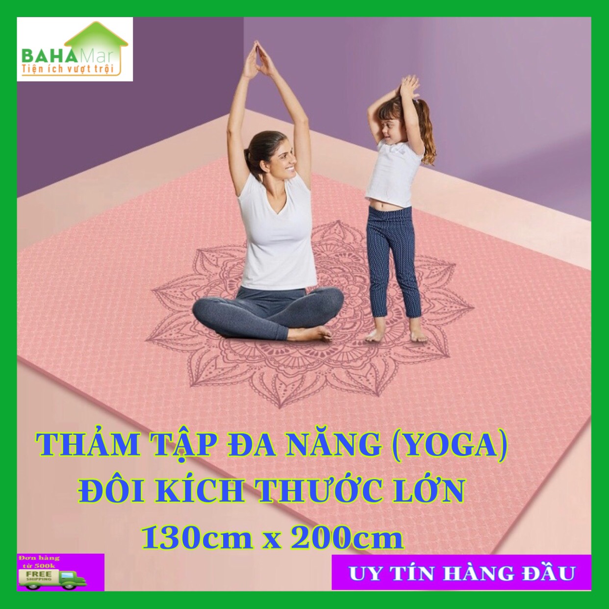 THẢM TẬP ĐA NĂNG  ĐÔI KÍCH THƯỚC LỚN 130cm x 200cm  "BAHAMAR" mềm mại và thoải mái khi sử dụng trong nhà để bảo vệ đôi chân của bạn và để giảm tiếng ồn khi tập thể dục, chống thấm nước và mồ hôi