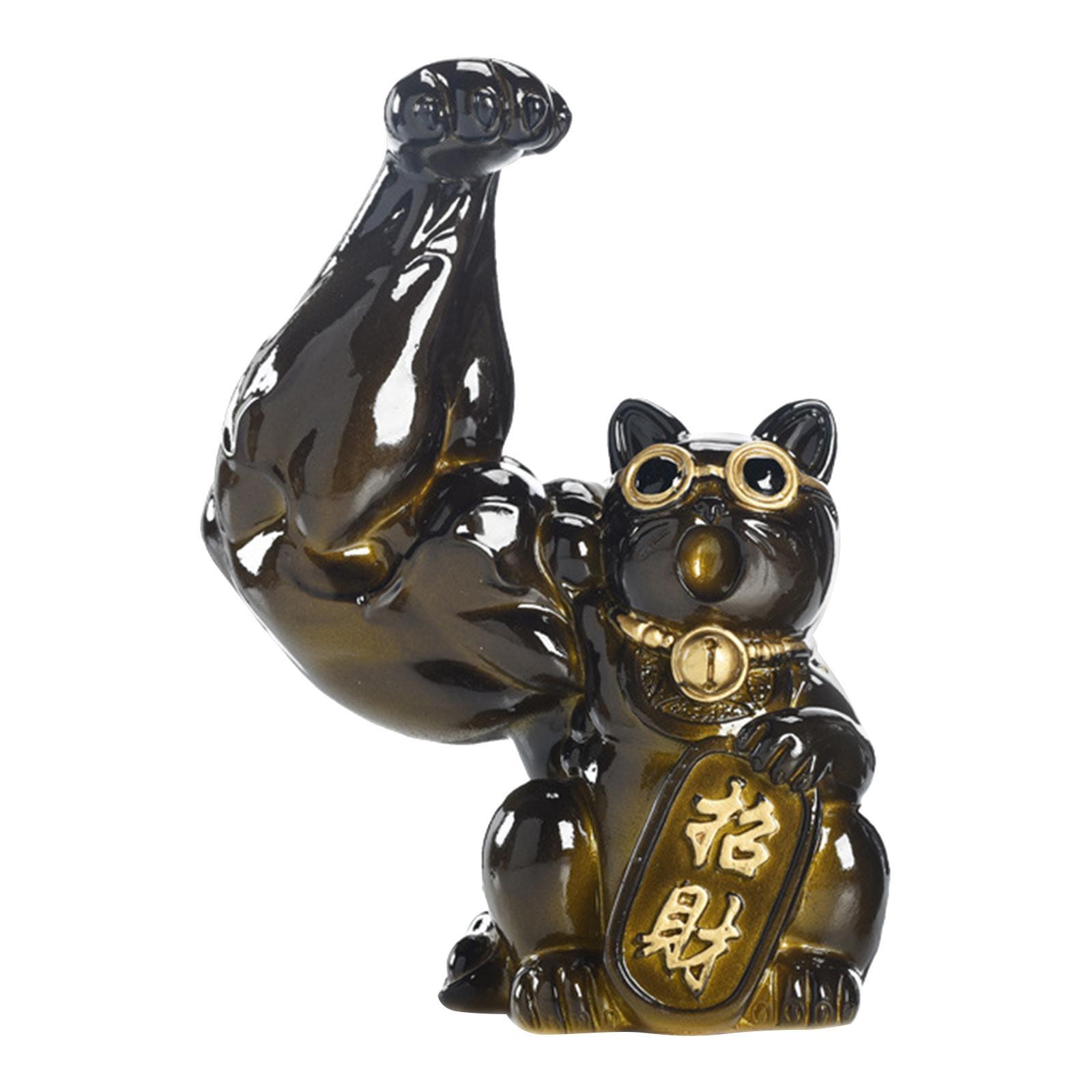 Lucky Cat Figurine Feng Shui Statue Sculpture for Ornament Birthday Gift