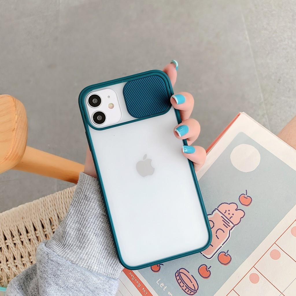 Ốp lưng dành cho iphone nắp trượt che cam bảo vệ camera 6 6s 7 8 plus se 2020 x xs xr 11 12 13 mini pro max lưng nhựa nhám mờ viền nhiêu màu sắc silicon mềm