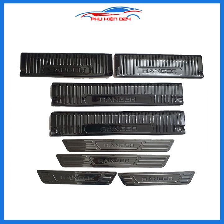 Bộ nẹp bước chân ô tô Ranger 2022-2023-2024 vân titan, ốp bậc cửa lên xuống chống trầy xước, trang trí xe hơi