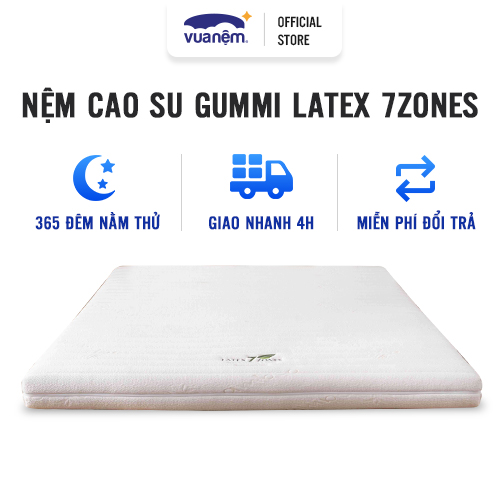 Nệm Cao su cao cấp Gummi Latex 7zones thoáng khí, phân tán trọng lực giúp người nằm thoải mái, giảm đau nhức