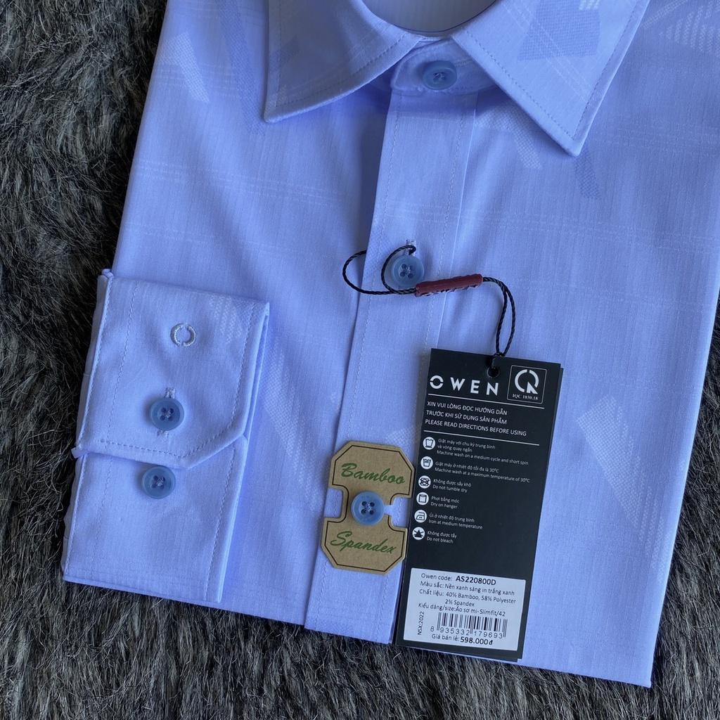 OWEN - Áo sơ mi dài tay Owen Slimfit chất sợi tre màu xanh dương in hoạt tiết 220800