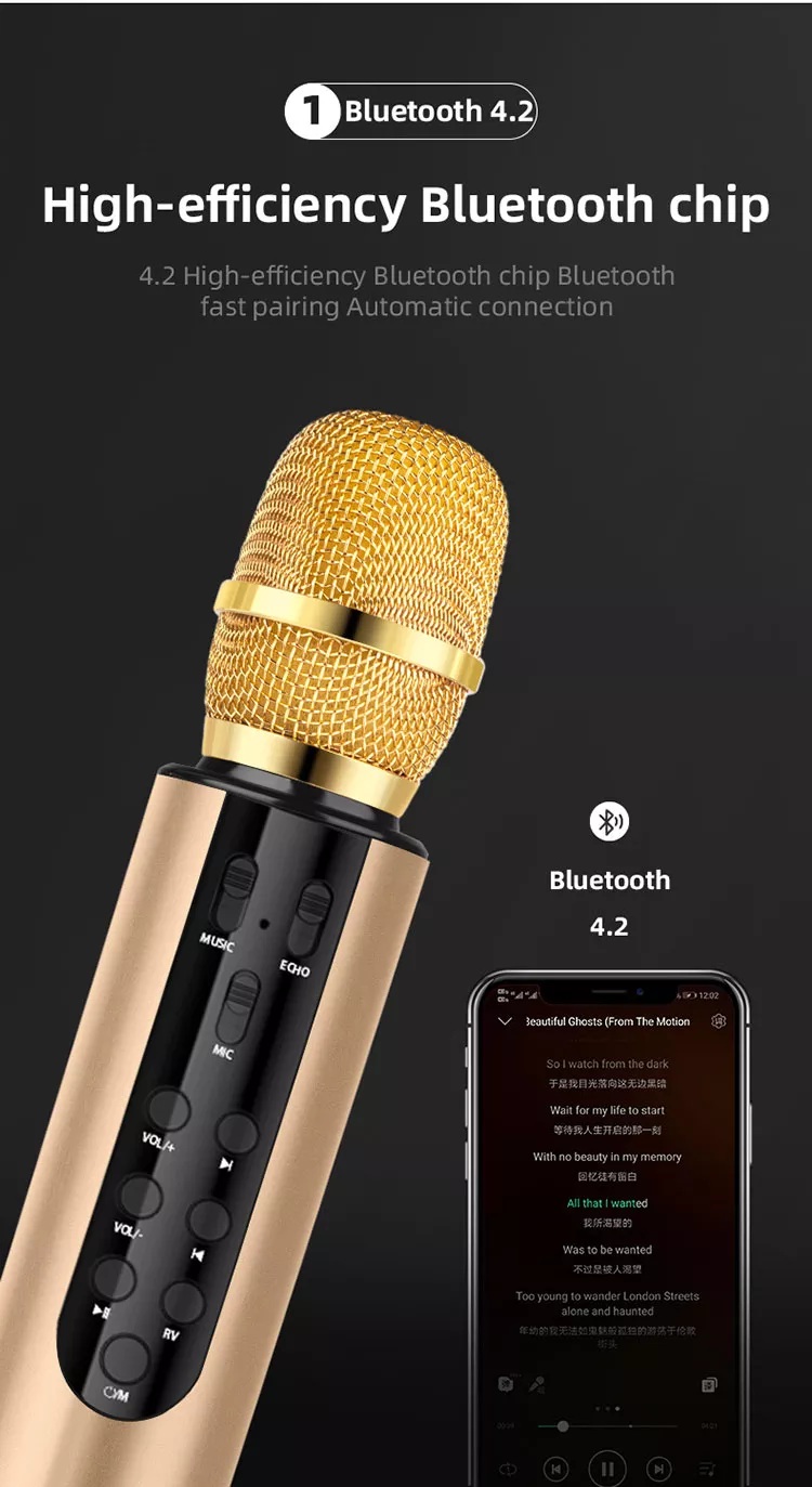 Micro karaoke bluetooth kèm 2 loa livestream hát nhẹ âm vang có chỉnh tone  M6