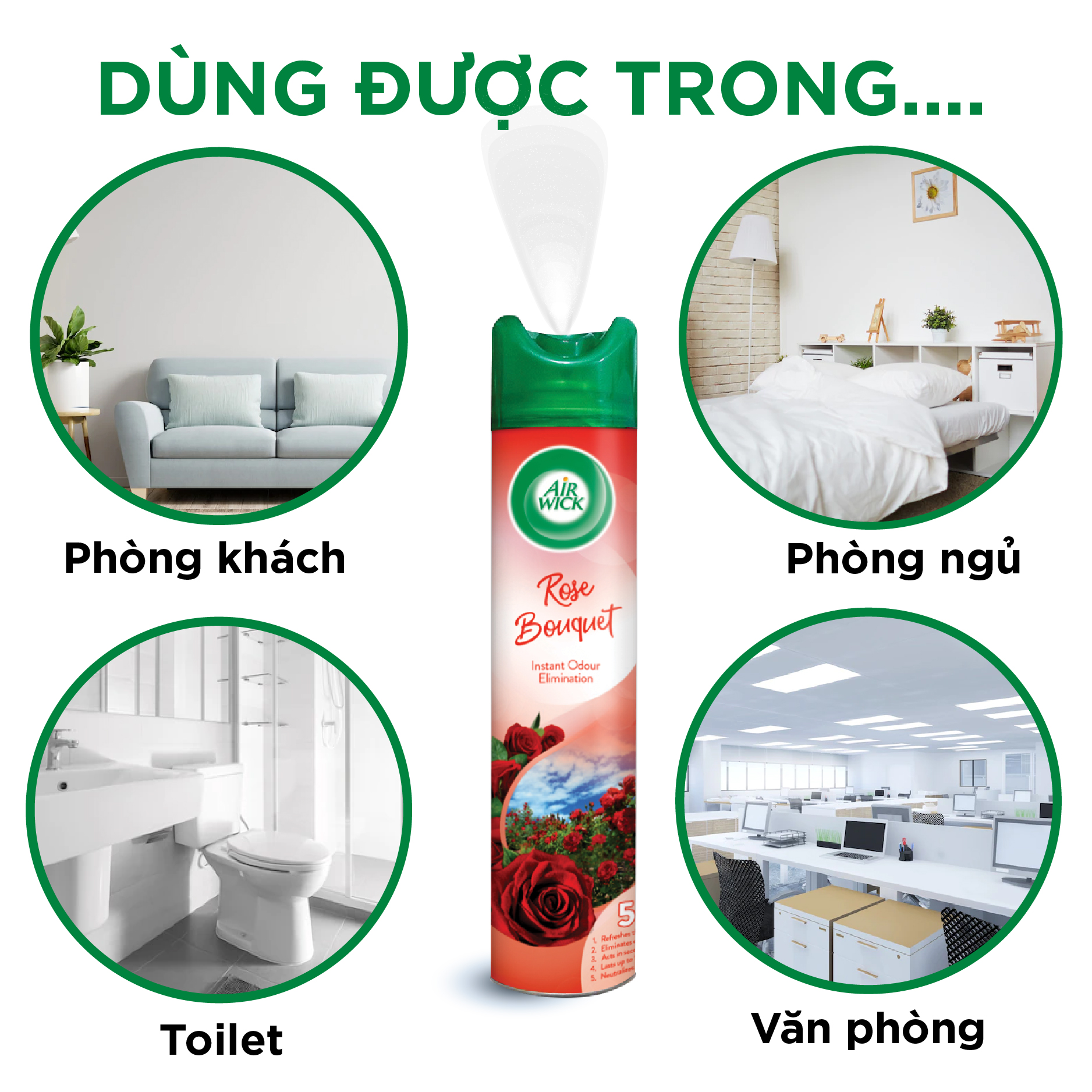 Bình xịt thơm phòng 5 trong 1 Air Wick hương hoa hồng 300ML