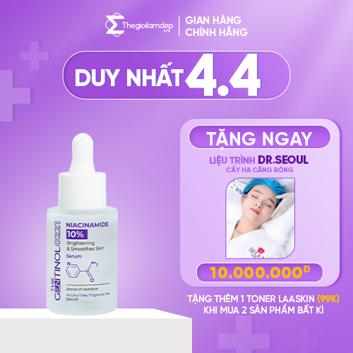 Serum trắng hồng da Niacinamide kiểm soát dầu, mụn, dưỡng trắng, giảm nếp nhăn, trẻ hóa làn da The Gentinol 0221 30ml