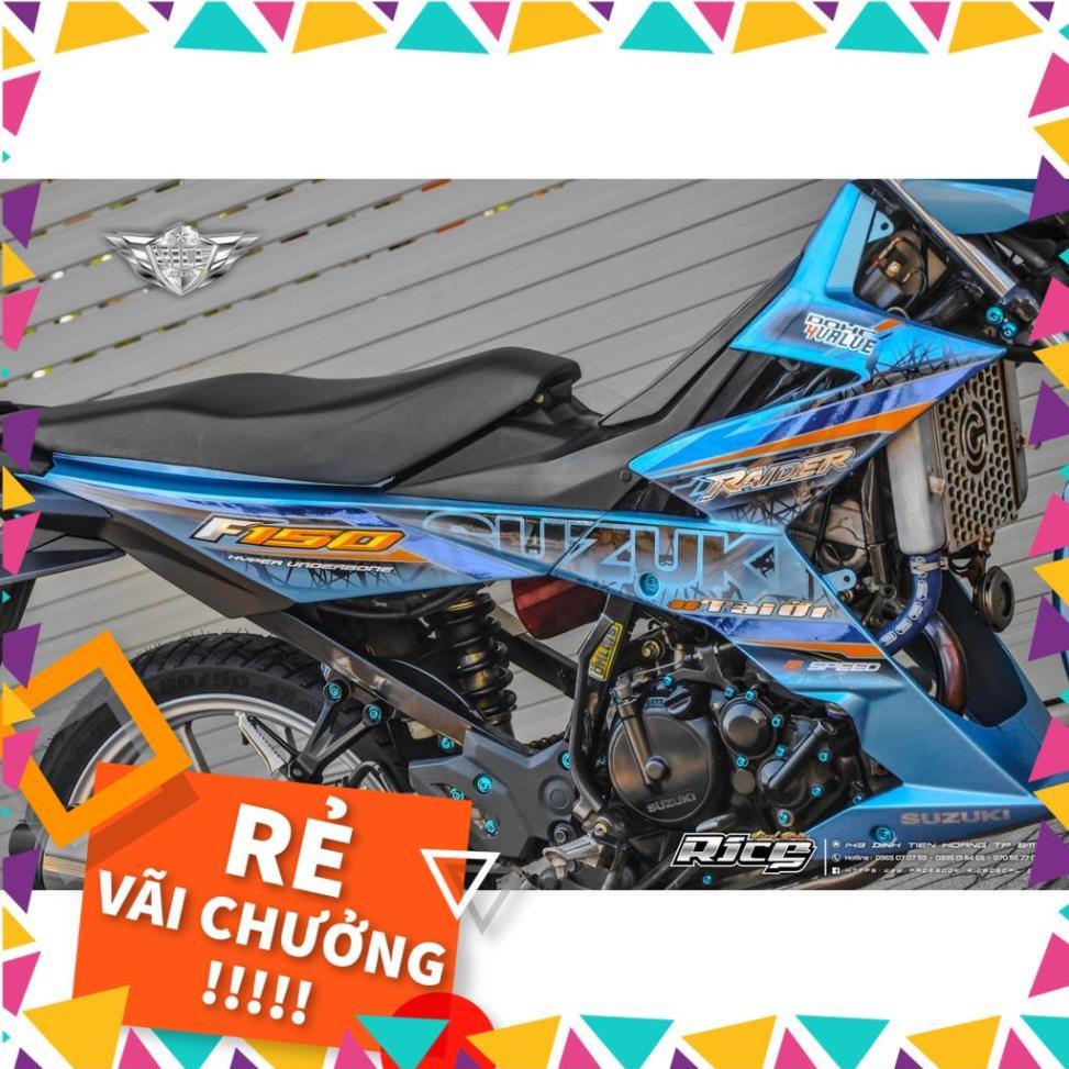 Tem Rời Raider FI Mẫu Sọc Đen Cam Xanh Chữ Raider F150