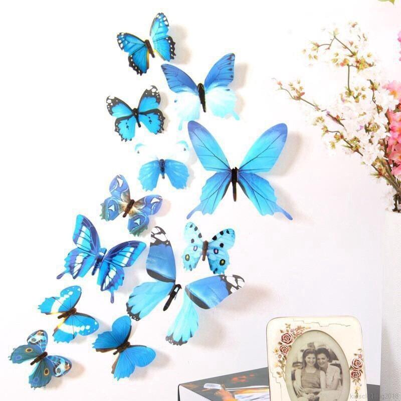 Combo 12 decal dán tường hình bướm 3D trang trí nhà cửa