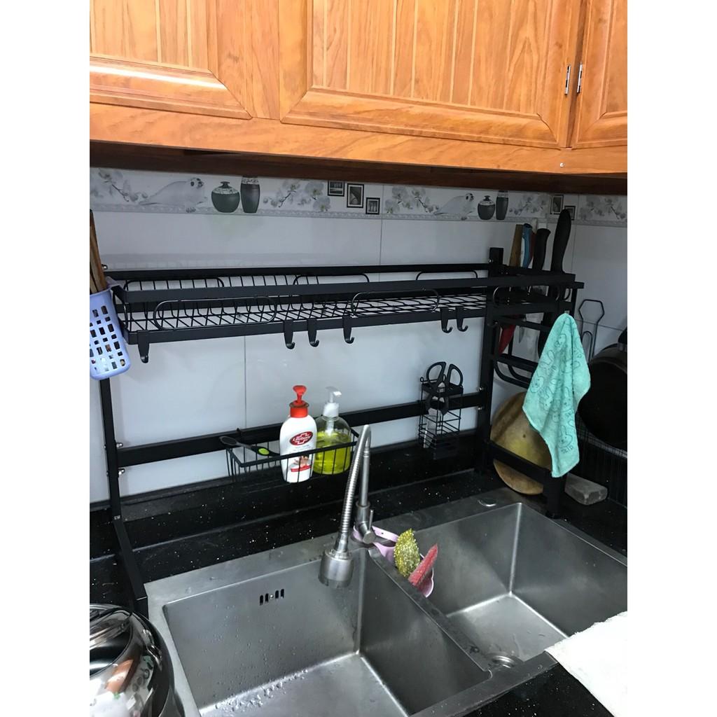 Kệ chén bát phía trên bồn rửa , kệ chén thông minh khung thép đen cao cấp sơn tĩnh điện 85cm