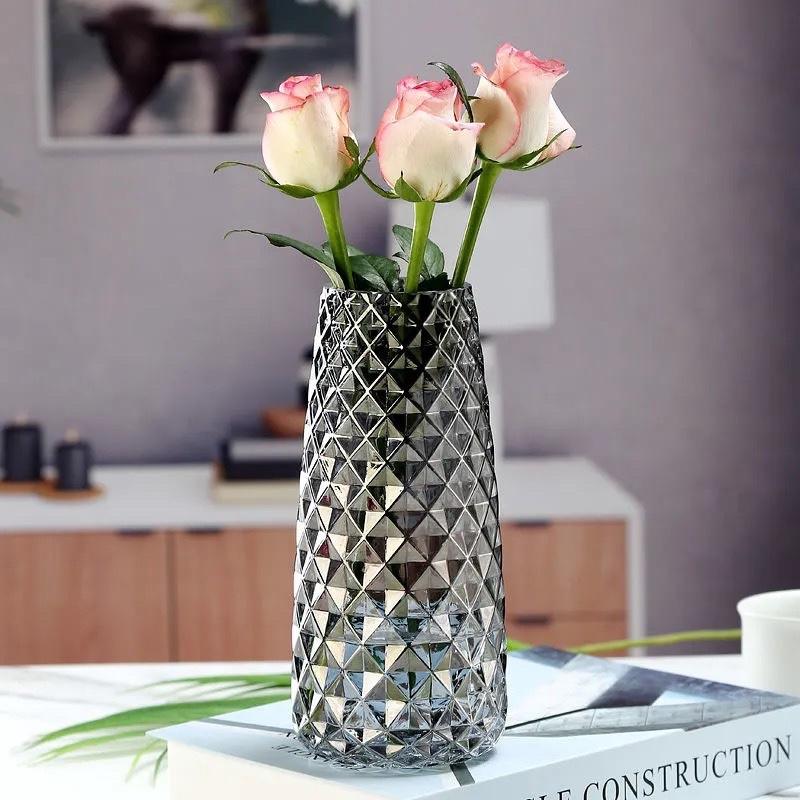 Lọ hoa thuỷ tinh khắc hạt - Hàng loại 1 dày - Lọ hoa Decor trang trí