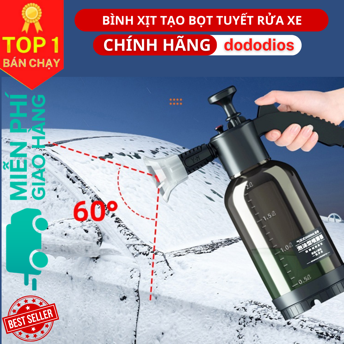 Bình xịt tạo bọt tuyết rửa xe dododios 2L xịt mạnh bọt dầy - Hàng chính hãng dododios