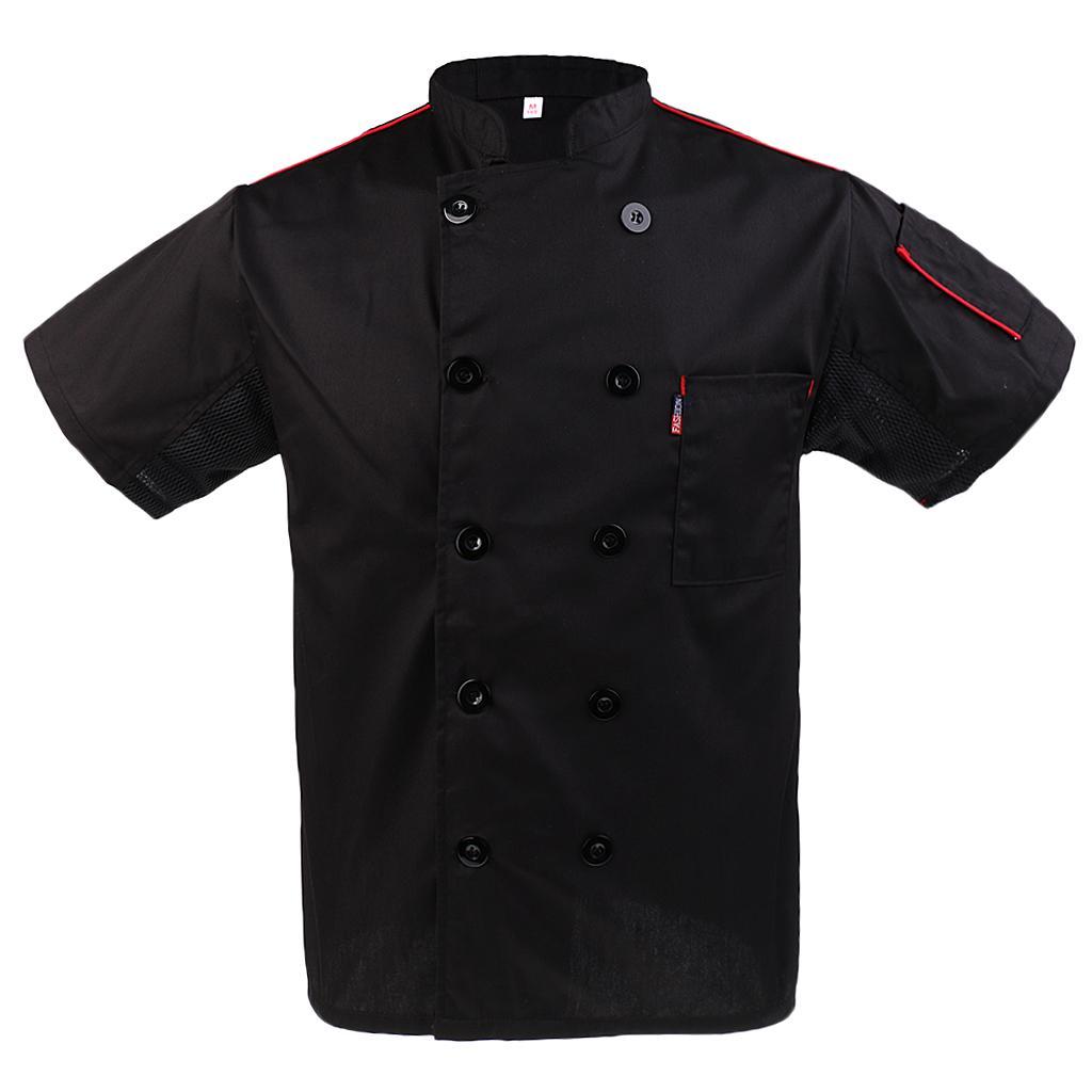 2Pcs Men Summer Chef Jacket Coat Short Sleeve Kitchen Cook Uniform