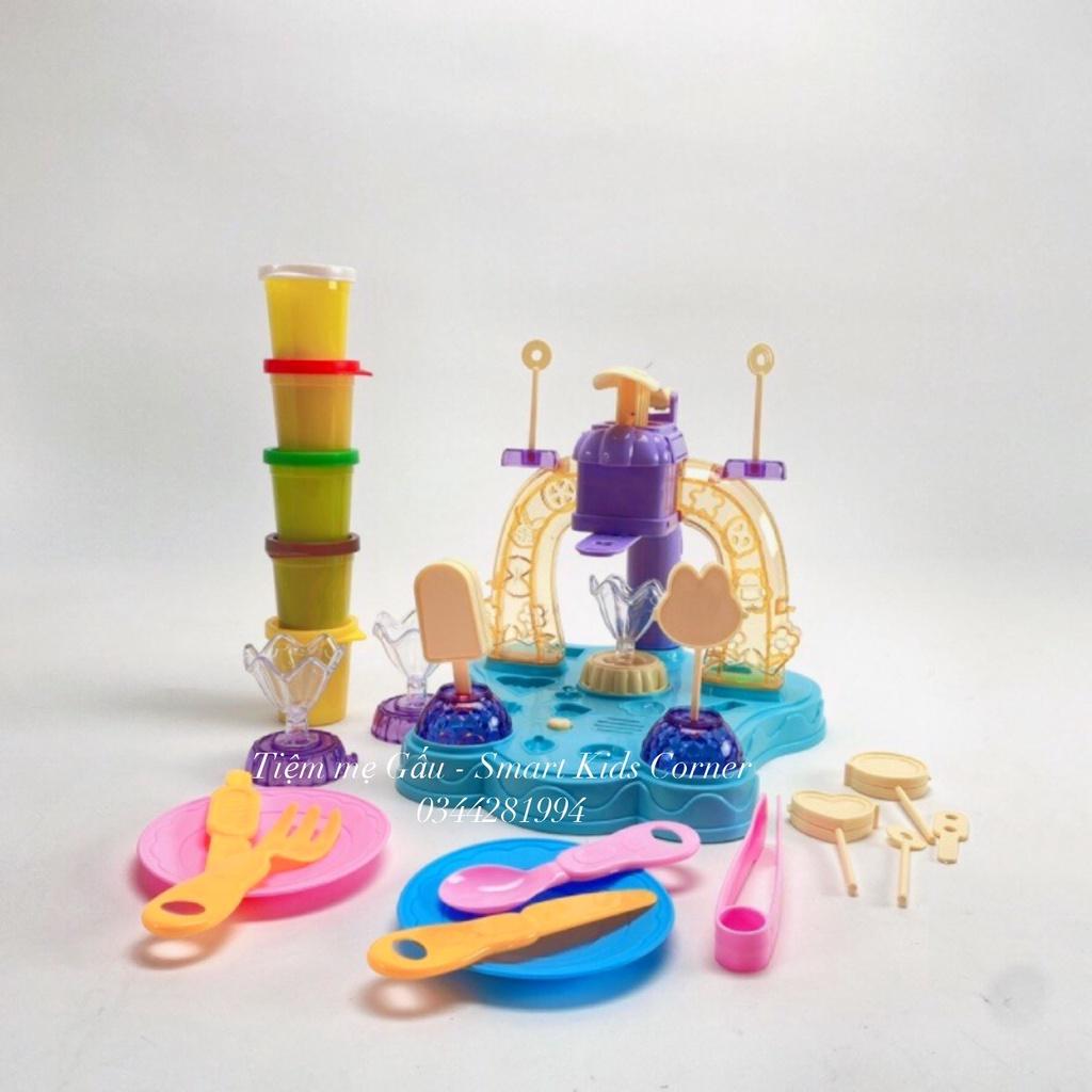 ĐỒ CHƠI MÁY LÀM KEM ĐẤT NẶN ICE CREAM MACHINE TOY PLAY DOUGH 3D CÓ ĐÈN, NHẠC, AN TOÀN CHO BÉ THỎA SỨC SÁNG TẠO