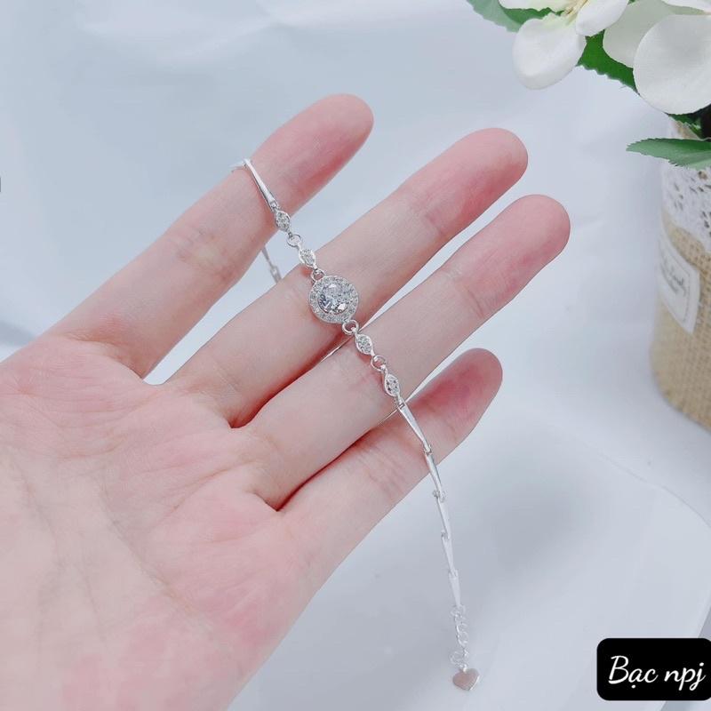 Lắc Tay nữ Bạc Ta , Vòng tay mặt tròn đính đá ️ SIÊU RẺ ️ chất liệu Bạc Ta 100% - Bạc Npj